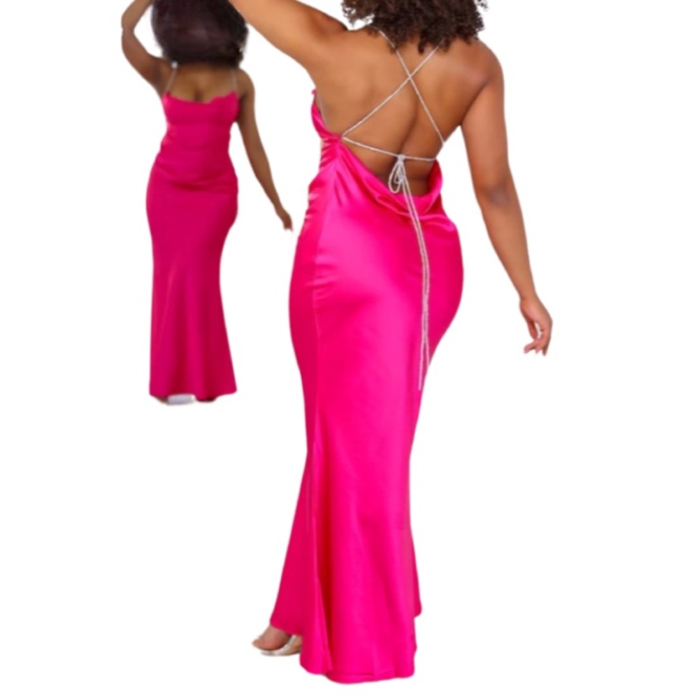 LUXXEL Rhinestone Strap Slip Dress neon pink size Medium NWT.